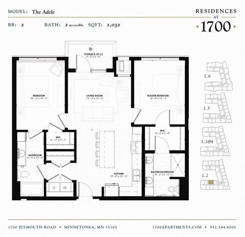 The Adele Floor plan at Residences at 1700, Minnetonka, Minnesota